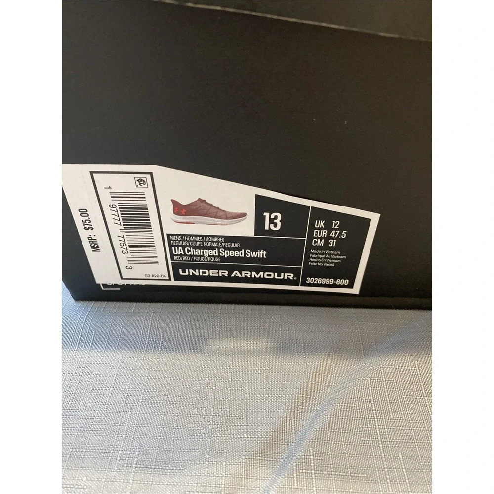 Under Armour UA 3026999-600 Charged Speed Swift Red Comfort Deluxe Men's Size 13